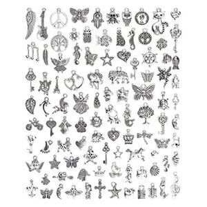100 PCS Silver Charms Mixed Tibetan Metal Pendants DIY Necklace Bracelet Jewelry